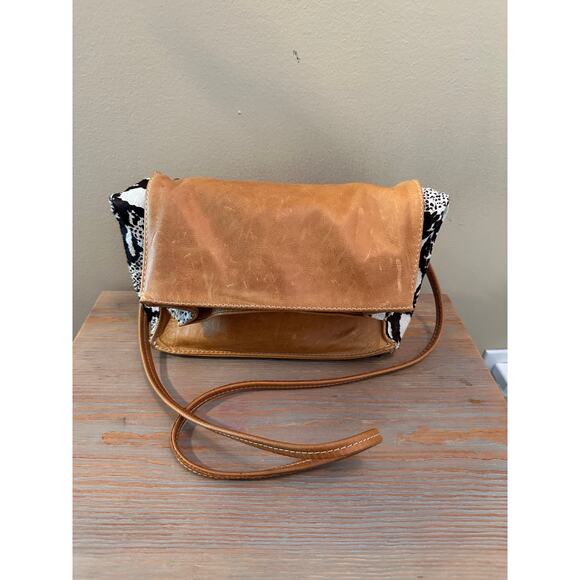 Ceri Hoover Bag Leather and Calf Hair Brown Python Print Clutch Crossbody Bag - Picture 9 of 15